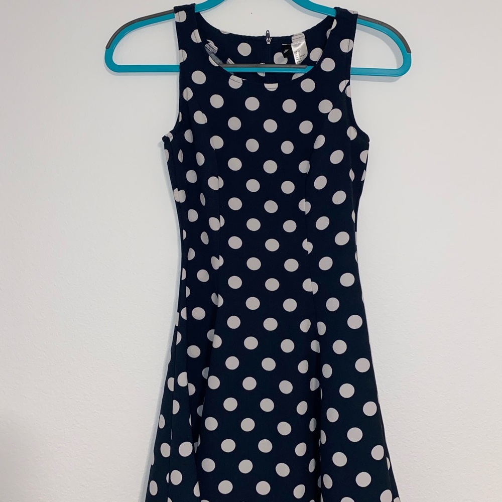 H&M Divide Dress Navy Blue w/ White Polka Dots